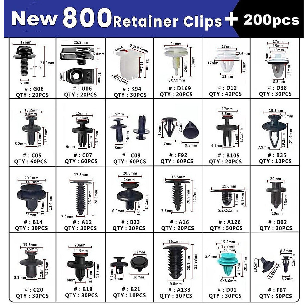 Masonry Tools: 1000PCS Car Retainer Clips Auto Fasteners Push Trim Clips Pin Rivet Bumper Kit