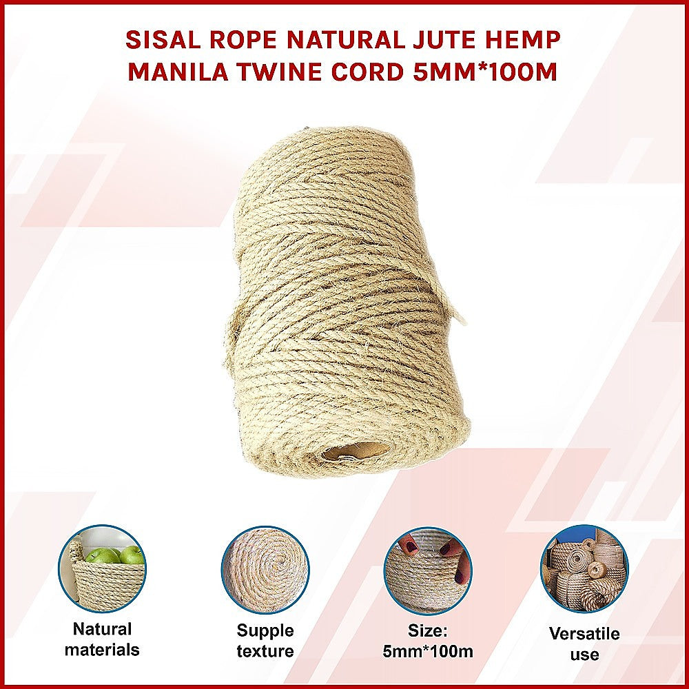Arts & Crafts: Sisal Rope Natural Jute Hemp Manila Twine Cord 5mm*100m