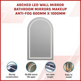 Mirrors: Arched LED Wall Mirror Bathroom Mirrors Makeup Anti-fog 600mm x 1000mm