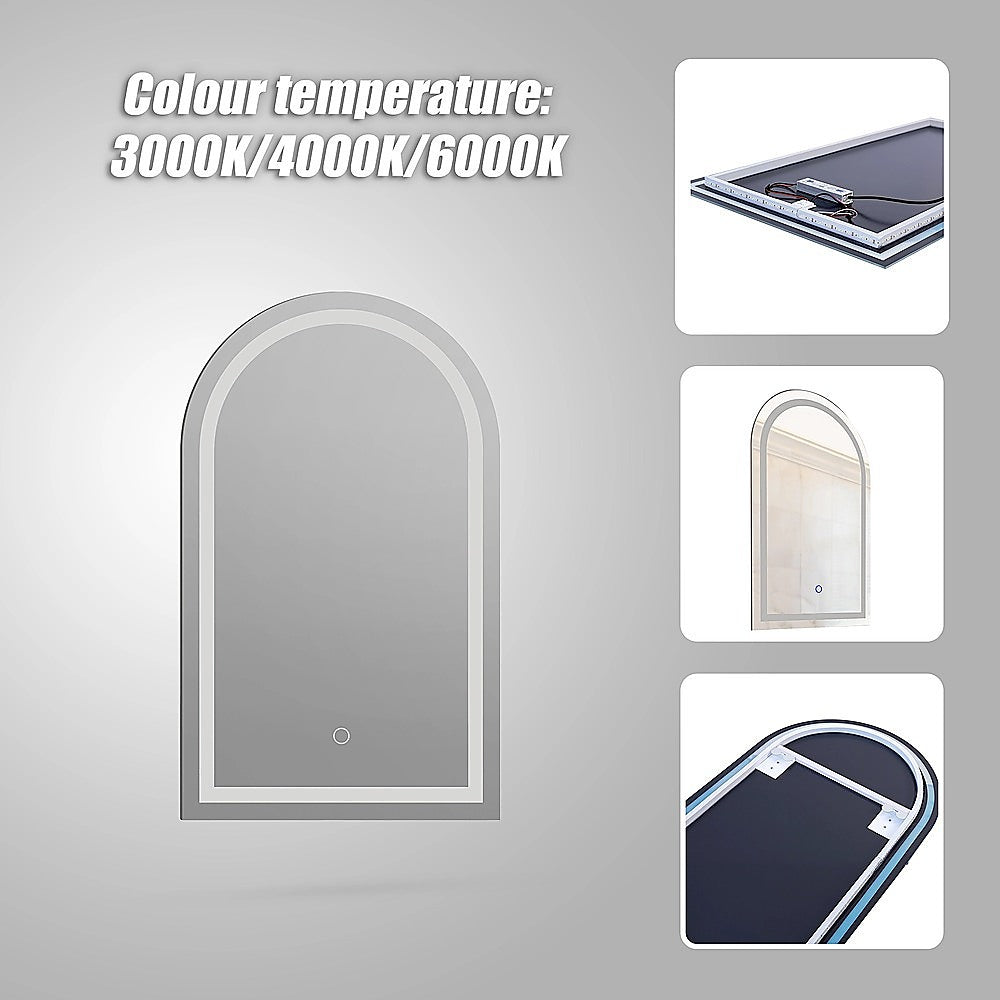 Mirrors: Arched LED Wall Mirror Bathroom Mirrors Makeup Anti-fog 600mm x 1000mm