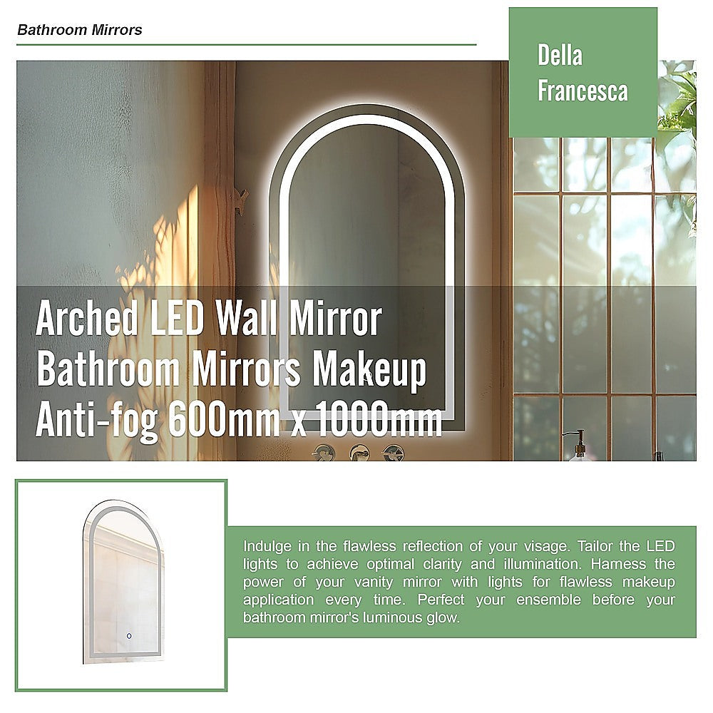 Mirrors: Arched LED Wall Mirror Bathroom Mirrors Makeup Anti-fog 600mm x 1000mm