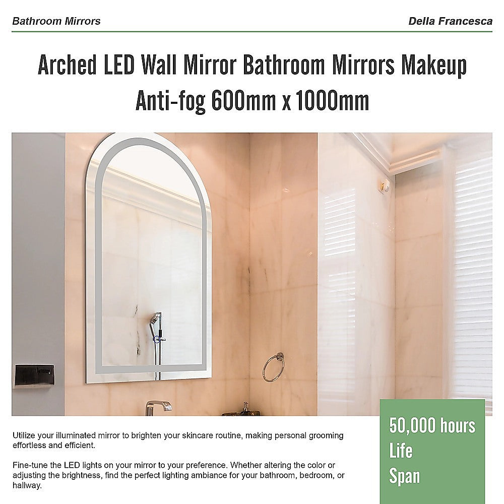 Mirrors: Arched LED Wall Mirror Bathroom Mirrors Makeup Anti-fog 600mm x 1000mm