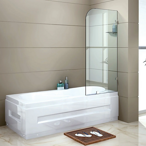 70cm Frameless Glass Bath Screen with Brackets - Gold