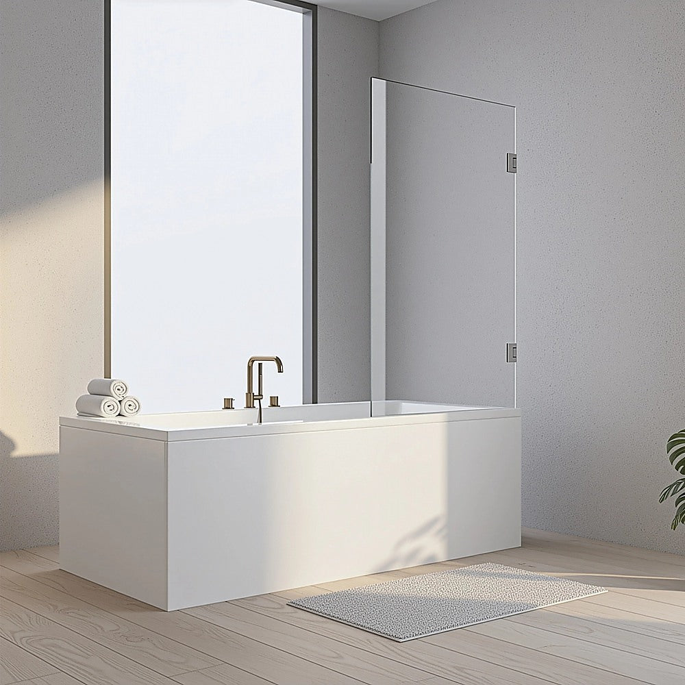 Shower Heads & Screens: 70cm Frameless Swing Bath Screen  Brushed Gunmetal Hardware with Stainless steel hinge for Modern Bathrooms