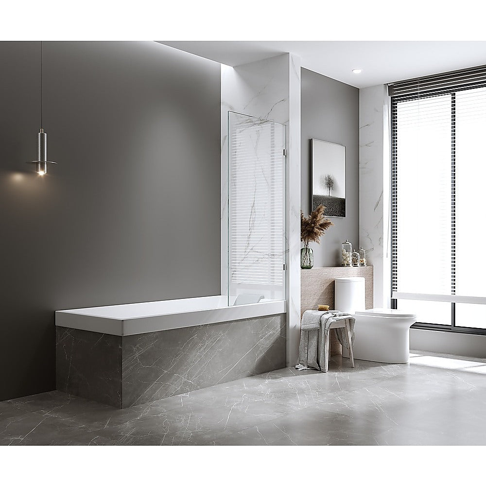 90cm Frameless Swing Bath Panel with White Hardware