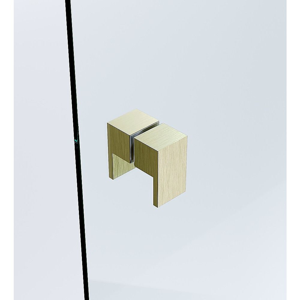 90cm Wall-to-Wall Frameless Shower Screen – Gold F-Brackets and Floor F-Bracket with SS Hinges & Square Double Pull Handle