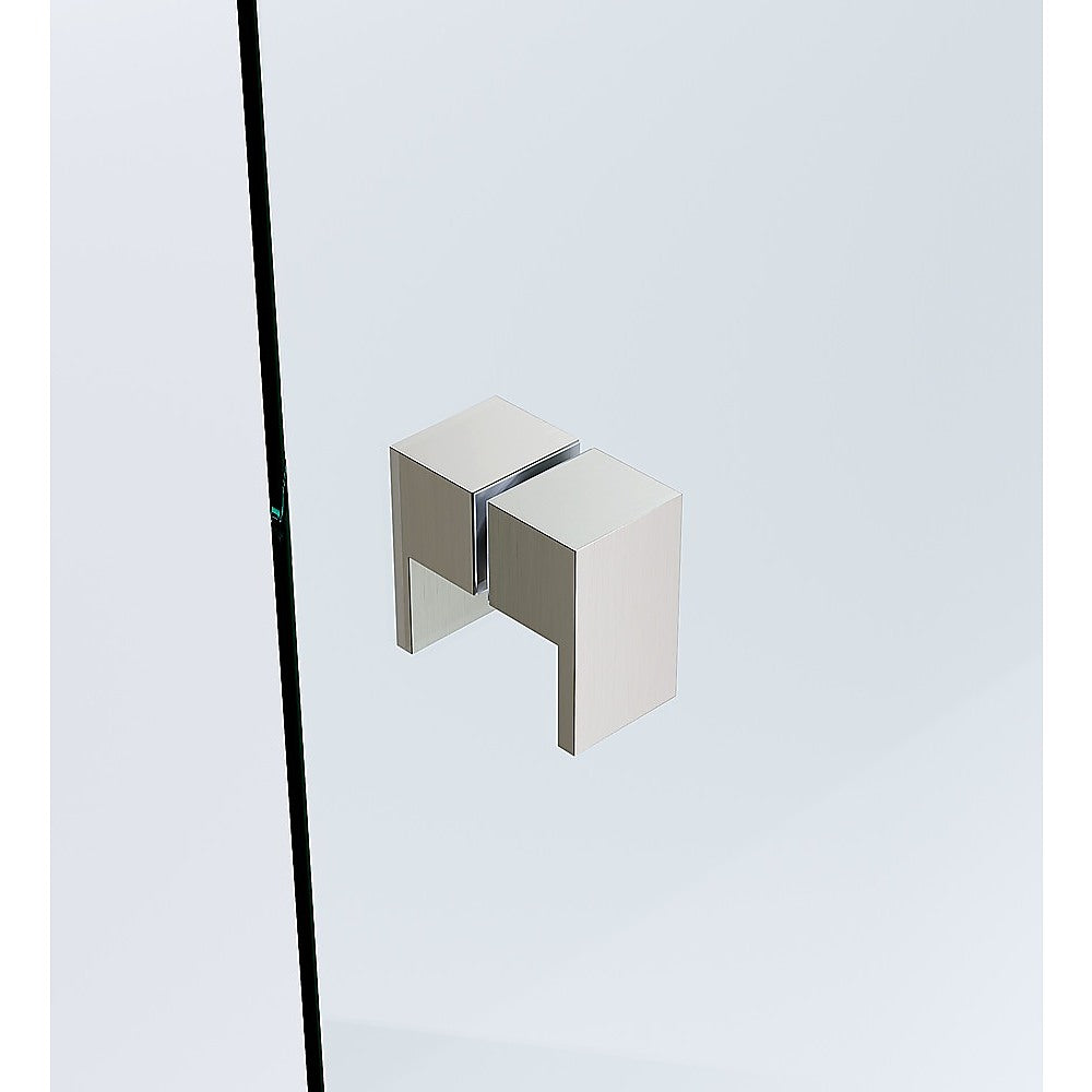 Shower Heads & Screens: 90cm Frameless Wall-to-Wall Shower Screen with Nickel Wall & Floor U Brackets, Brass Hinges & Square Double Pull Handle