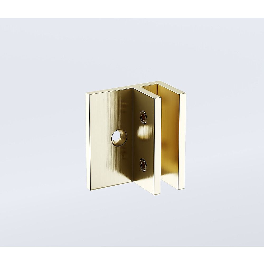 90x70cm Corner Frameless Shower Screen with Gold Brackets and SS Hinges, Square Double Pull Handle