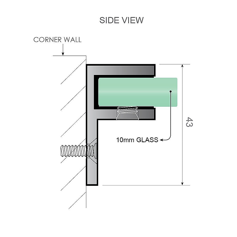 Shower Heads & Screens: 110x90cm Corner Frameless Shower Screen with White Wall F-Brackets and SS Hinges, Square Double Pull Handle