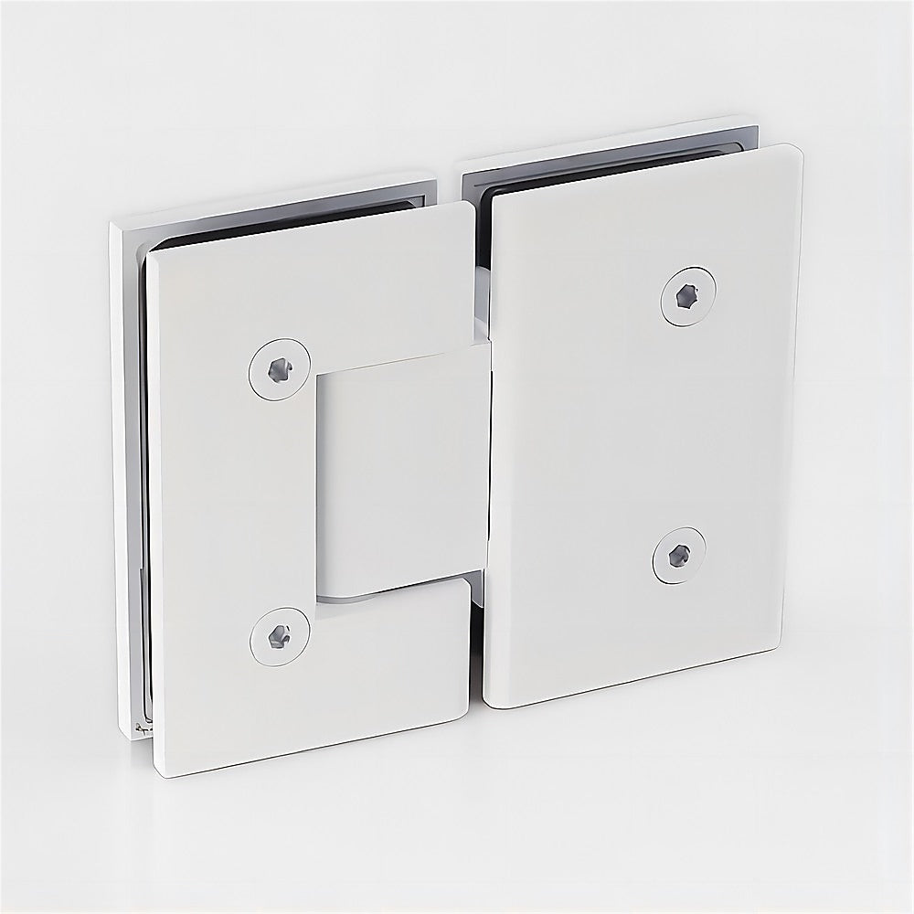 Shower Heads & Screens: 110x100cm Corner Frameless Shower Screen with White Wall & Floor F-Brackets and Brass Hinges, Square Knob Handle