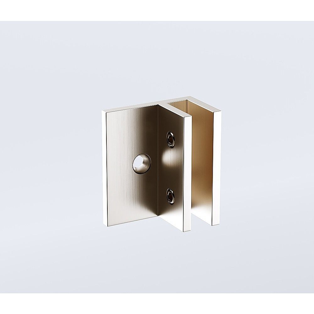 100x70cm Corner Frameless Shower Screen with Nickel Brackets and Brass Hinges, Square Double Pull Handle