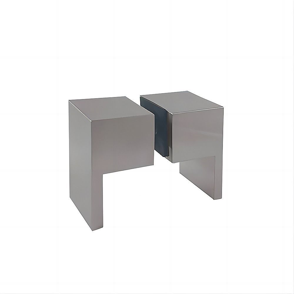 100x100cm Corner Frameless Shower Screen with Nickel F-Brackets and Brass Hinges, Square Double Pull Handle