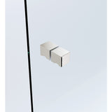 90x70cm Corner Frameless Shower Screen with Nickel Channel and Brass Hinges, Square Knob Handle