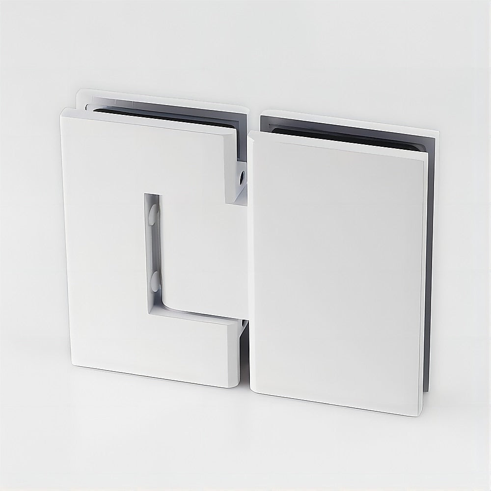 Shower Heads & Screens: 100x90cm Corner Frameless Shower Screen  White Wall & Floor Channel with Brass Hinges & Square Double Pull Handle