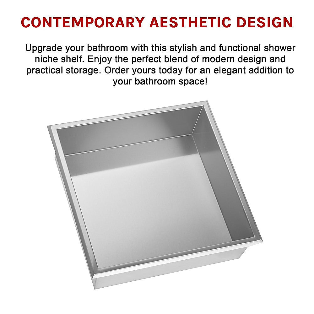 Kitchen & Bathroom DIY: 336 x 336 x 101mm Shower Niche Single Shelf Organizer No Tile Needed in Stainless Steel Finish