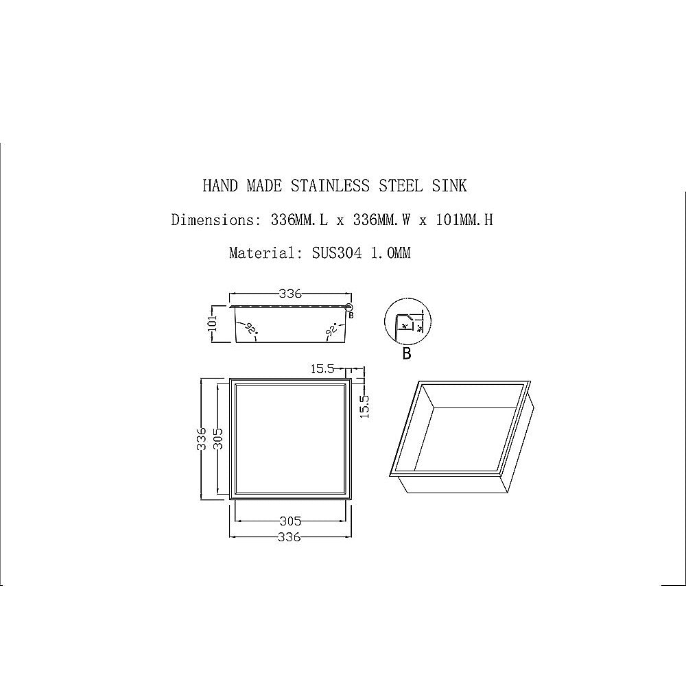 Kitchen & Bathroom DIY: 336 x 336 x 101mm Shower Niche Single Shelf Organizer No Tile Needed in Stainless Steel Finish