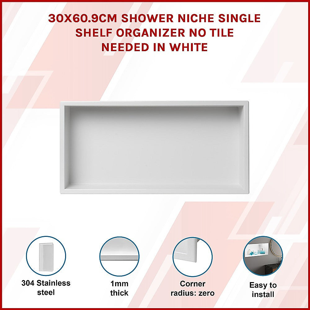 Kitchen & Bathroom DIY: 641 x 336 x 101mm Shower Niche Single Shelf Organizer No Tile Needed in White
