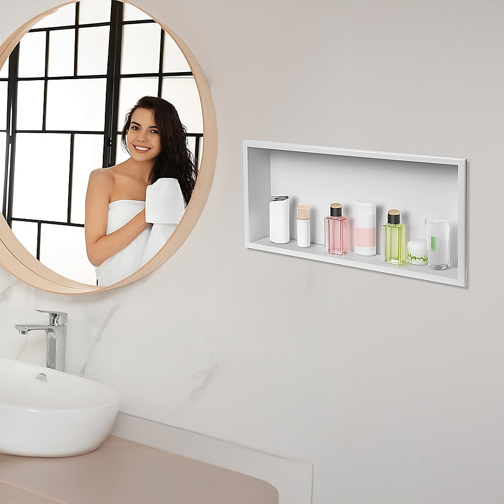 Kitchen & Bathroom DIY: 641 x 336 x 101mm Shower Niche Single Shelf Organizer No Tile Needed in White
