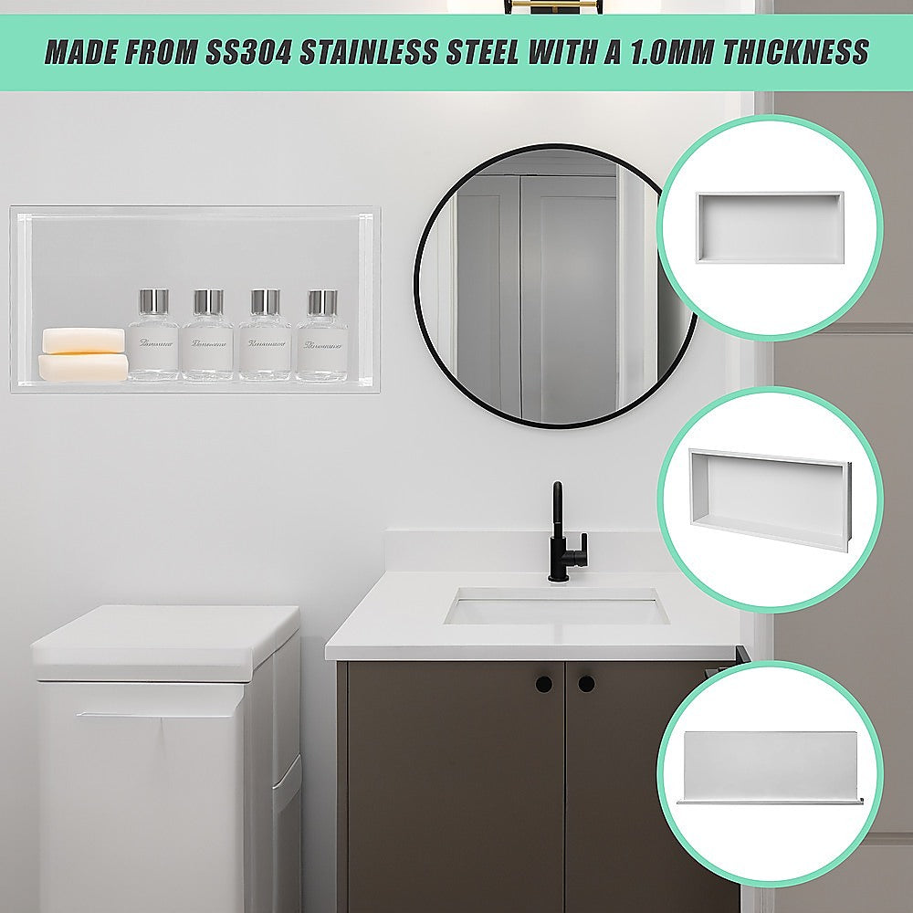 Kitchen & Bathroom DIY: 641 x 336 x 101mm Shower Niche Single Shelf Organizer No Tile Needed in White