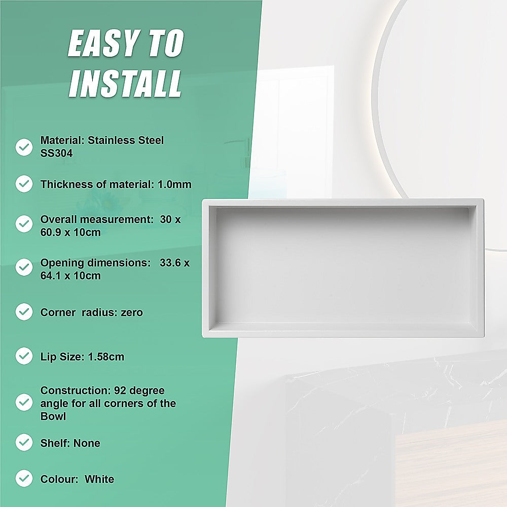 Kitchen & Bathroom DIY: 641 x 336 x 101mm Shower Niche Single Shelf Organizer No Tile Needed in White