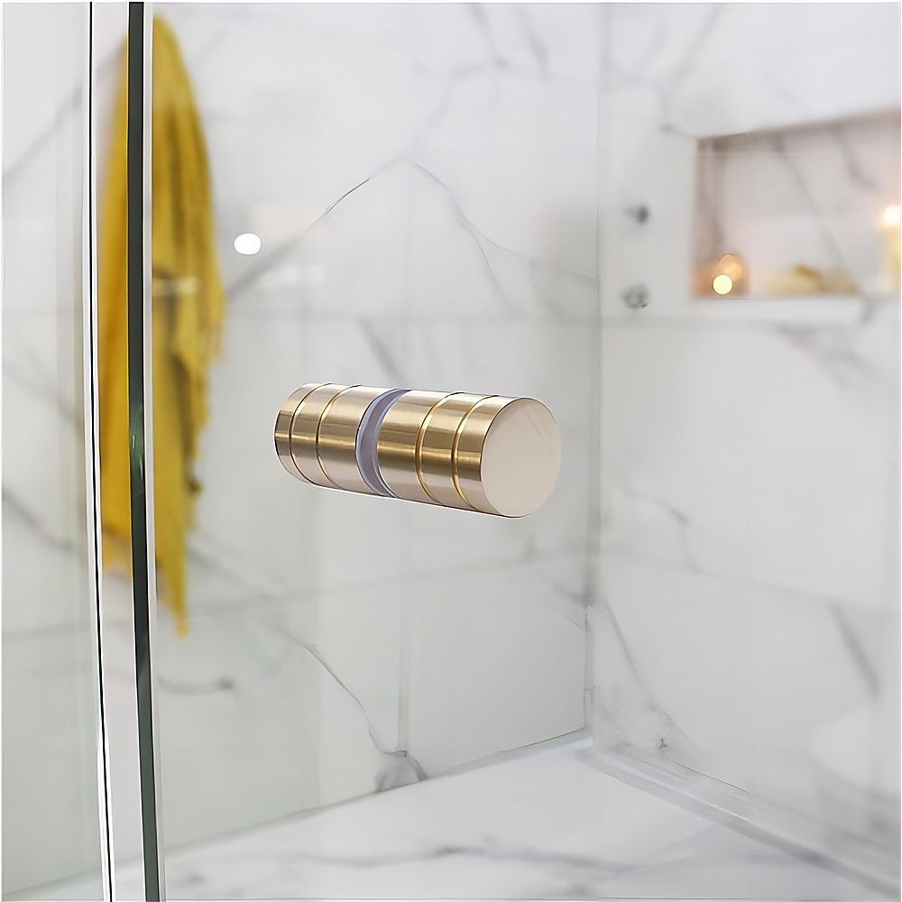 100x100cm Double Door Corner Shower Screen – Gold F-Brackets, SS Hinges & Round Knob Handle
