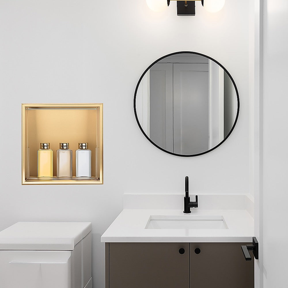 Kitchen & Bathroom DIY: 336 x 336 x 101mm Shower Niche Single Shelf Organizer No Tile Needed in Gold