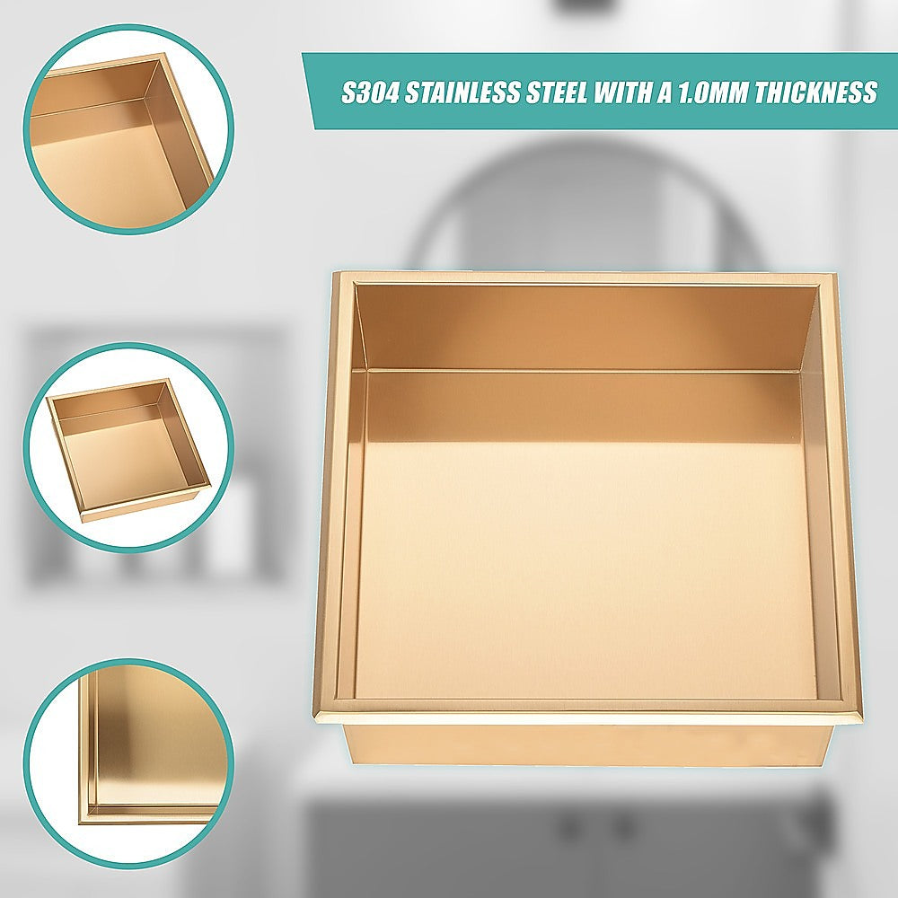 Kitchen & Bathroom DIY: 336 x 336 x 101mm Shower Niche Single Shelf Organizer No Tile Needed in Gold