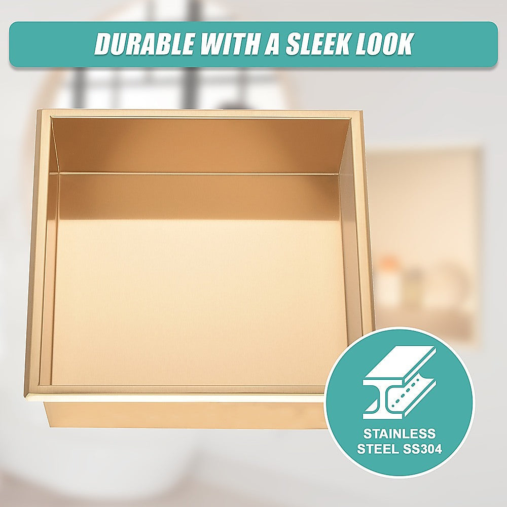 Kitchen & Bathroom DIY: 336 x 336 x 101mm Shower Niche Single Shelf Organizer No Tile Needed in Gold