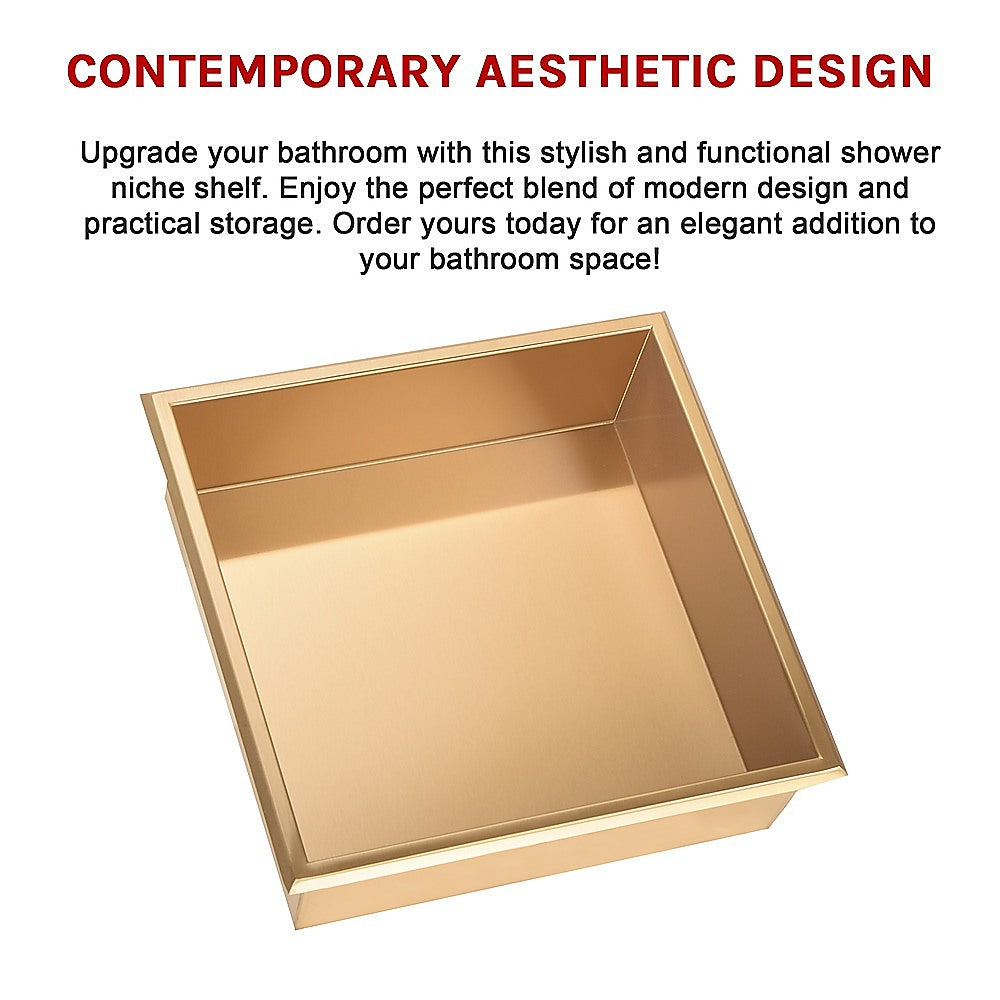Kitchen & Bathroom DIY: 336 x 336 x 101mm Shower Niche Single Shelf Organizer No Tile Needed in Gold