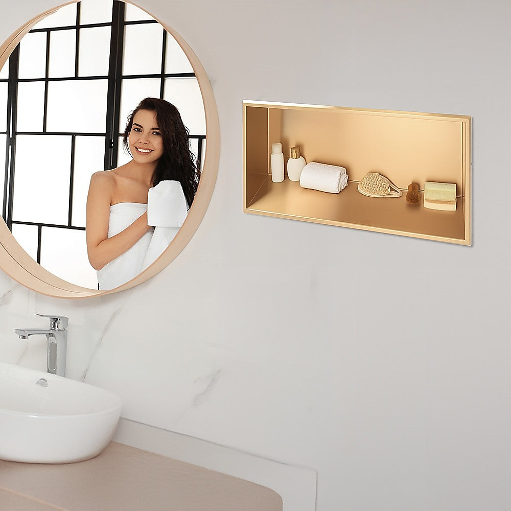 Kitchen & Bathroom DIY: 641 x 336 x 101mm Shower Niche Single Shelf Organizer No Tile Needed in Gold