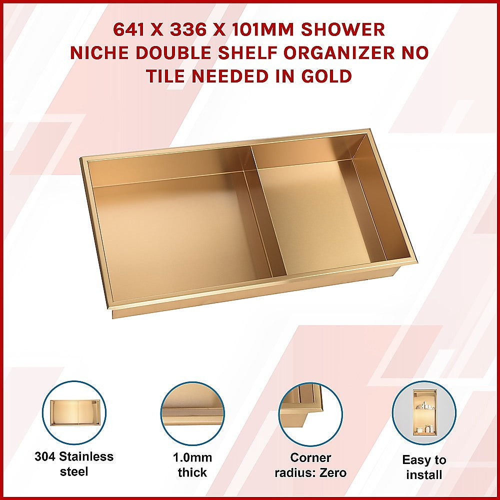 Kitchen & Bathroom DIY: 641 x 336 x 101mm Shower Niche Double Shelf Organizer No Tile Needed in Gold