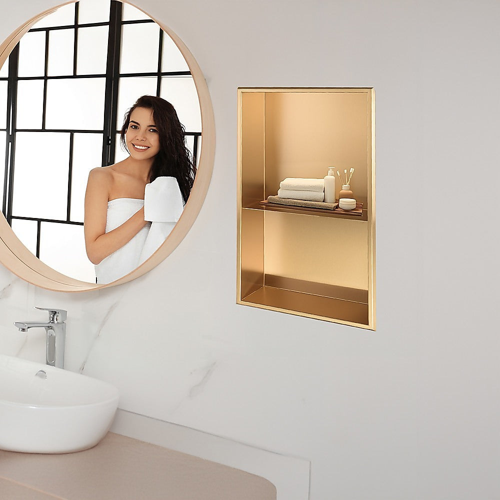 Kitchen & Bathroom DIY: 641 x 336 x 101mm Shower Niche Double Shelf Organizer No Tile Needed in Gold