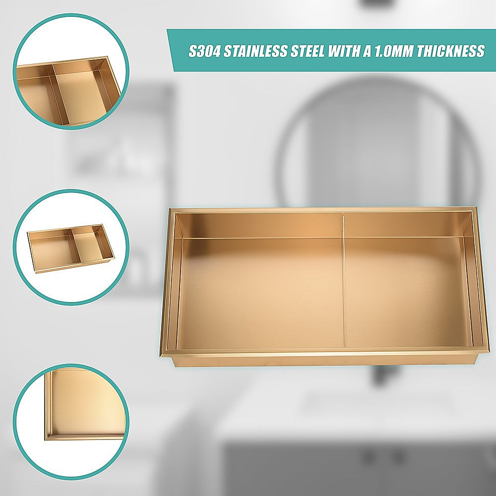 Kitchen & Bathroom DIY: 641 x 336 x 101mm Shower Niche Double Shelf Organizer No Tile Needed in Gold