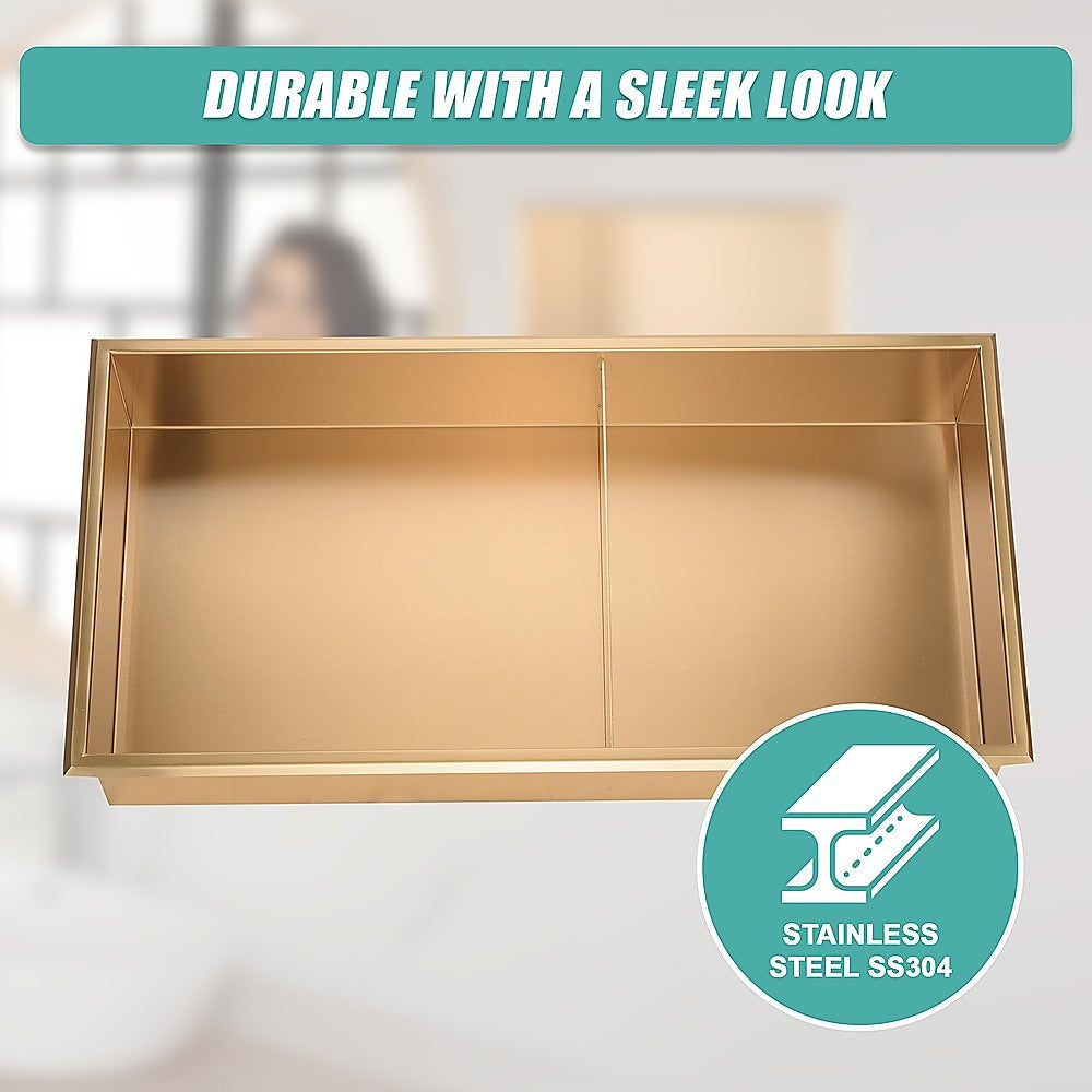 Kitchen & Bathroom DIY: 641 x 336 x 101mm Shower Niche Double Shelf Organizer No Tile Needed in Gold