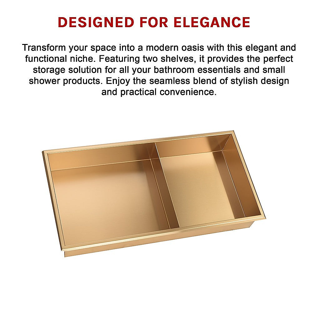 Kitchen & Bathroom DIY: 641 x 336 x 101mm Shower Niche Double Shelf Organizer No Tile Needed in Gold