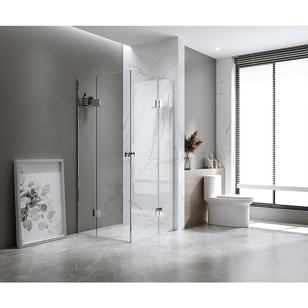 Shower Heads & Screens: 110x110cm Double Door Corner Shower Screen  Channels with Brass Hinges in Black, Round Handles