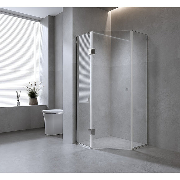 90cm Frameless Diamond Shower Screen with Channels and SS Hinges - White