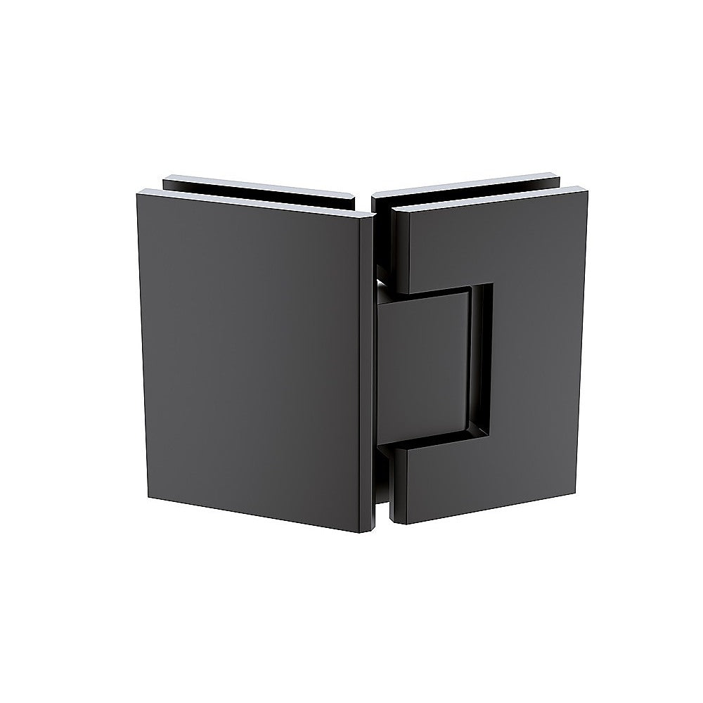 Shower Heads & Screens: 100cm Frameless Diamond Shower Screen  Black F-Brackets, Brass Hinges & Square Knob Handle