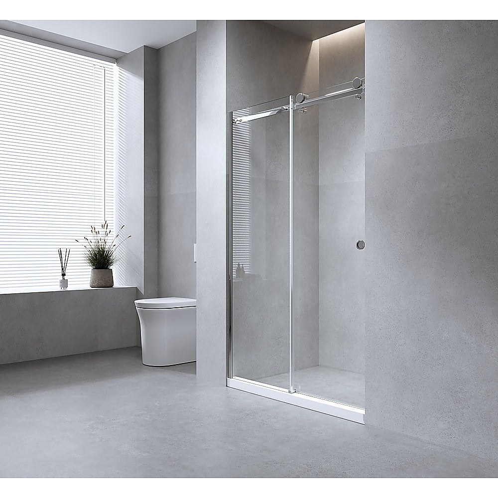 Shower Heads & Screens: 130cm Frameless Glass Sliding Shower Door  With Black Rail and Wall channel for Modern Bathrooms