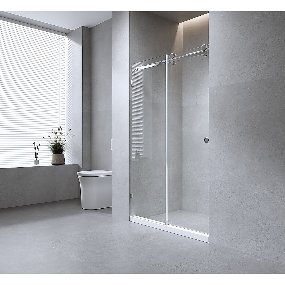 Shower Heads & Screens: 150cm Frameless Glass Sliding Shower Door  With Black Rail and U-brackets for Modern Bathrooms