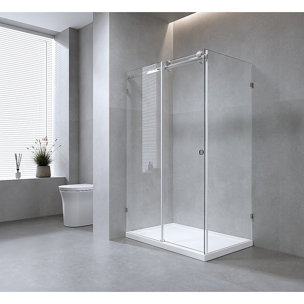 Shower Heads & Screens: 160x80cm Frameless Glass Sliding Corner Shower  With Black Rail and Wall channel for Contemporary Bathrooms