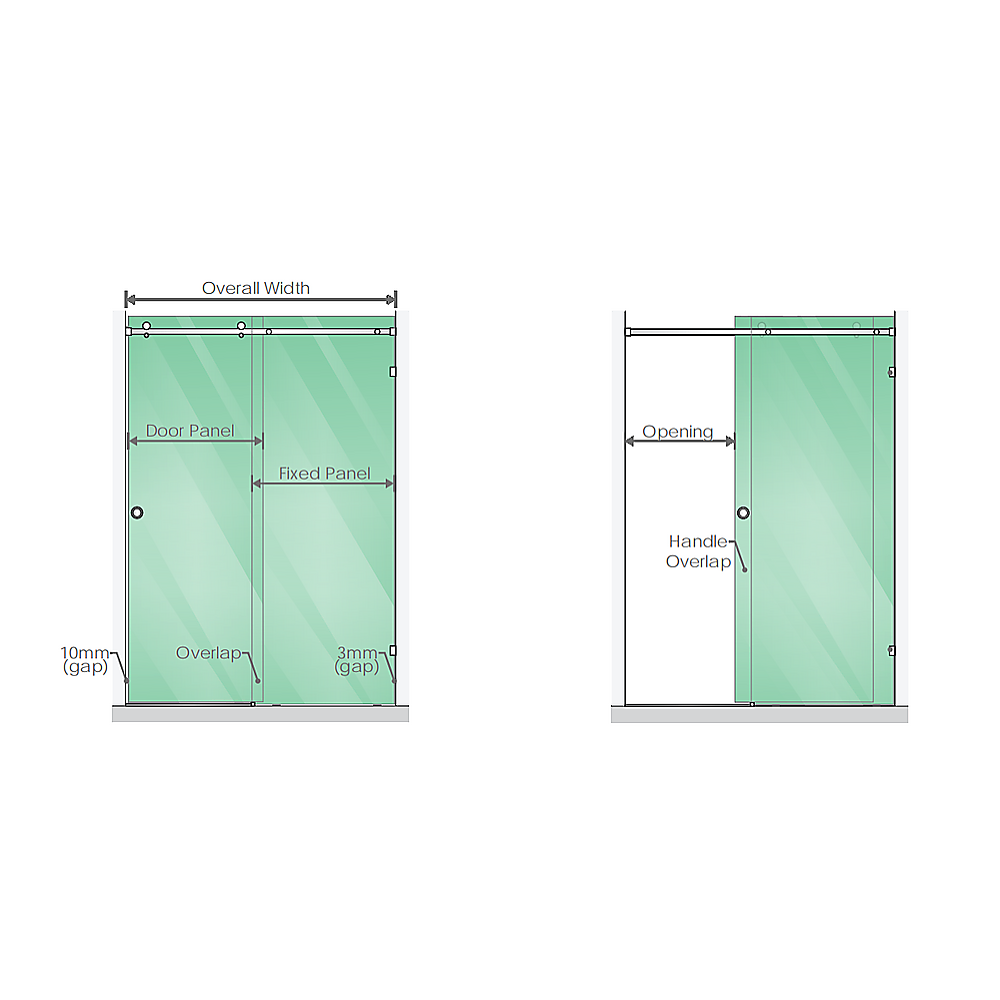 Shower Heads & Screens: 130x90cm Frameless Glass Sliding Corner Shower  With Chrome Rail and Wall channel for Contemporary Bathrooms