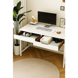Desks: White Computer Desk  Modern PC Laptop Table for Gaming, Home Office, or Study Space Furniture
