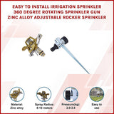 Back Care: Easy to Install Irrigation Sprinkler 360 Degree Rotating Sprinkler Gun Zinc Alloy Adjustable Rocker Sprinkler
