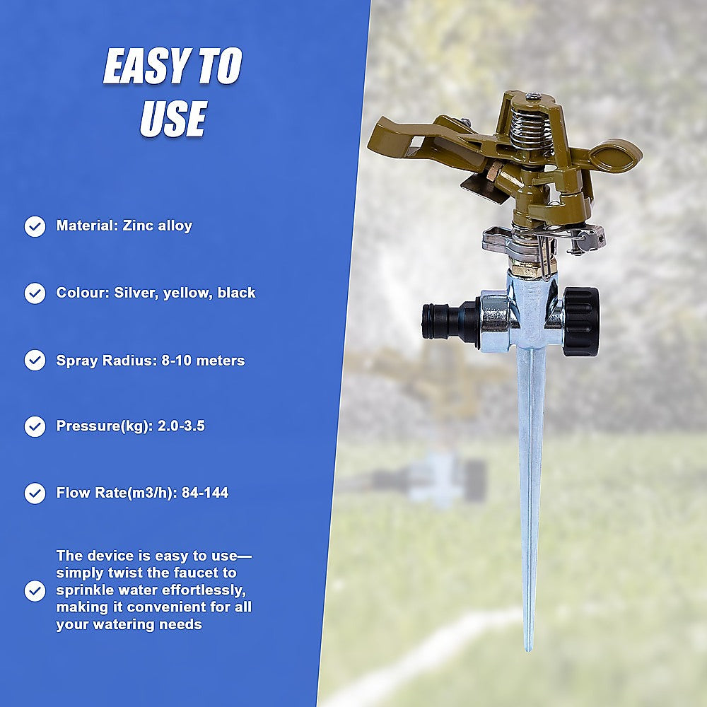 Back Care: Easy to Install Irrigation Sprinkler 360 Degree Rotating Sprinkler Gun Zinc Alloy Adjustable Rocker Sprinkler