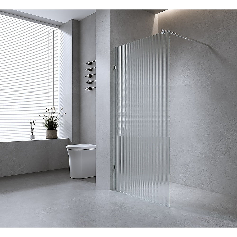 Shower Heads & Screens: 80cm Reeded Single Shower Glass Screen with Black Wall U-Brackets