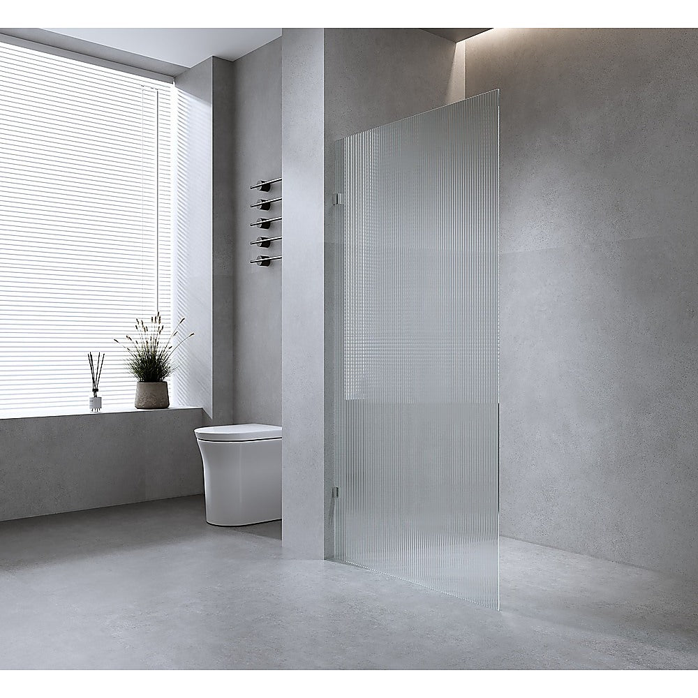 Shower Heads & Screens: 90cm Reeded Single Shower Glass Screen with Nickel U-brackets & Round Pole