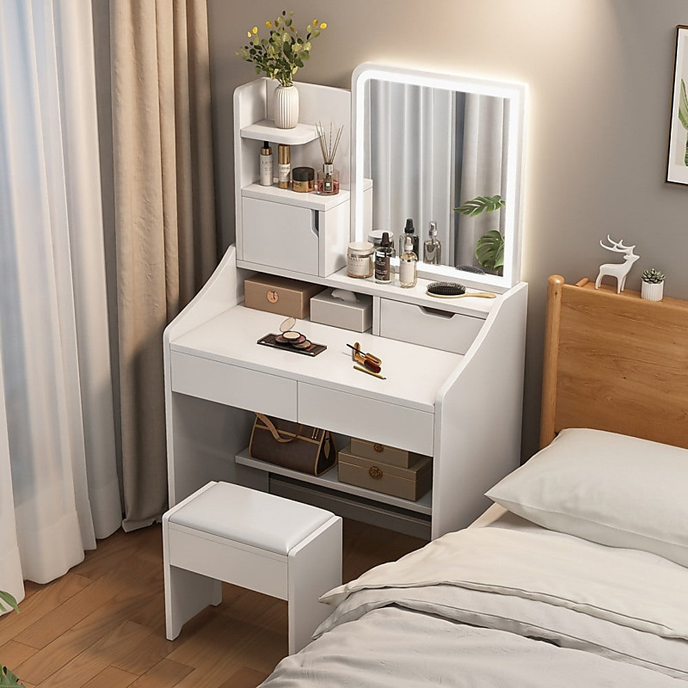 Dressing Vanity & Dressing Tables: Makeup Vanity Mirror Desk Table with LED Lighting