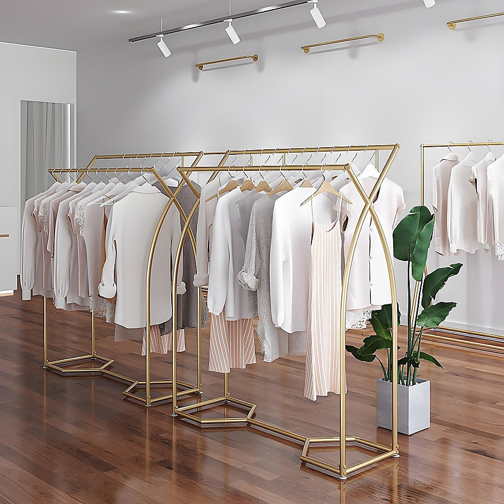 Retail: Commercial Clothing Garment Rack Retail Shop in Gold