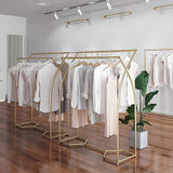 Retail: Commercial Clothing Garment Rack Retail Shop in Gold